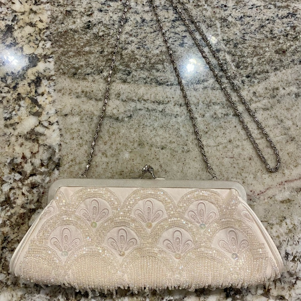Kate Landry Ivory Beaded Clutch